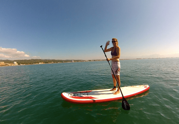 Mary's maiden voyage on the stand up paddle board