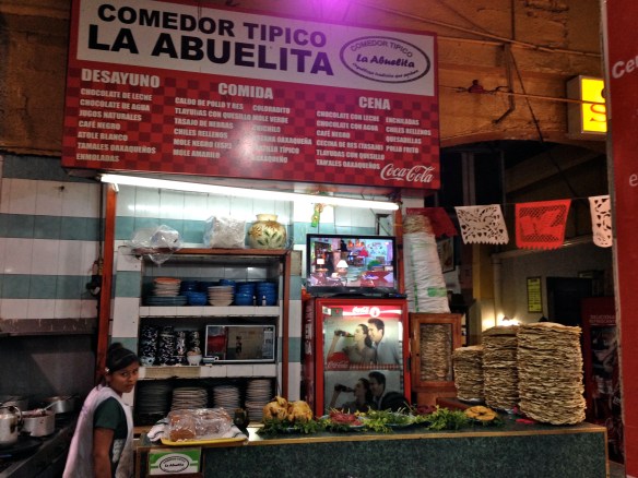 Tlayuda stacked up at La Abuelitas