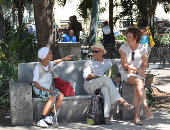 I just love this lady enjoying the day in the park with her amigos