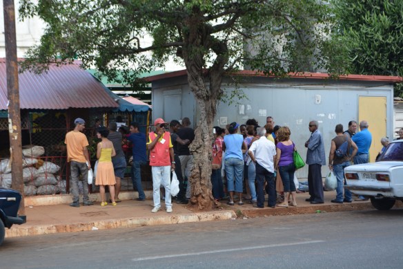 On line for media?  Food? To pay a bill?  Folks waiting on line is commonplace.