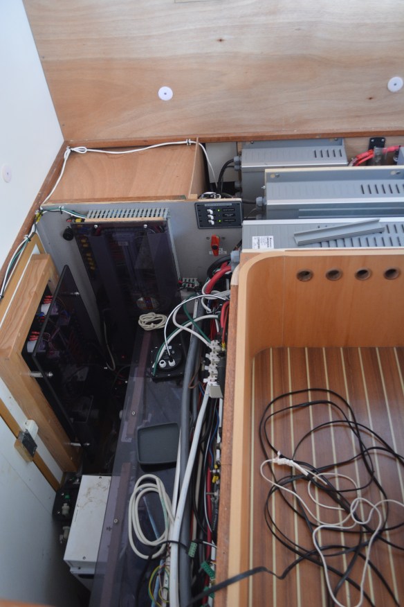 This was once salon seating. Now it is access to our electrical panels.