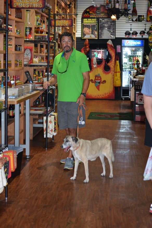 Caught red handed (or mouthed) Pete and Lucy sampling hot sauces