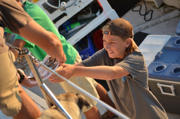 Perfect way to enjoy sunset with oysters shucked and delivered right to our boat.