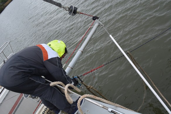 Pete prepping 2nd anchor, yes was that cold.